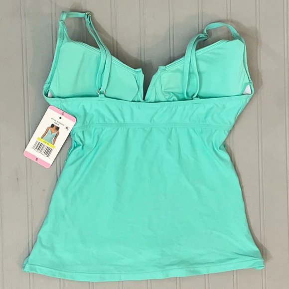 Anne Cole Underwire Tankini Swim Top Womens Small Aqua Adjustable‎ Straps NWT - Picture 2 of 9